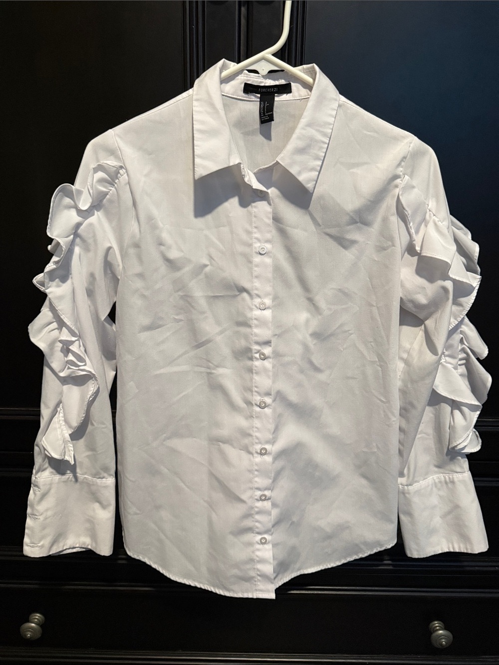 Forever 21 White Ruffle Sleeve Button-Down Shirt